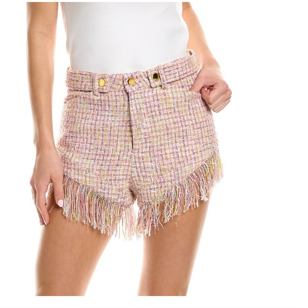 Retrofete Pink High Waist Fringe Shorts